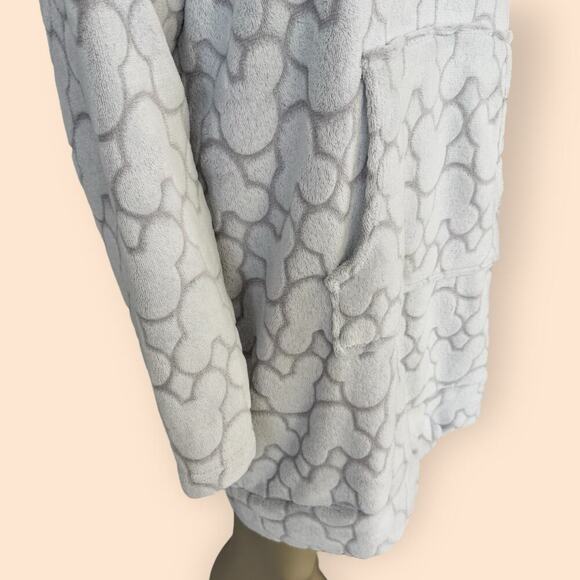 Disney Mickey Minnie Lounger Sleepwear Terry Fleece Hood Tunic Dress Size L Gray - Picture 8 of 15